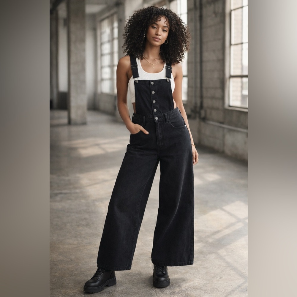 Universal Thread Black Wide Leg Overalls Suspenders High Rise Denim Pants